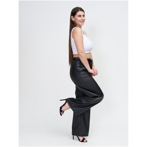 фото Брюки женские палаццо прямые эко кожа, размер l/48, черные basira