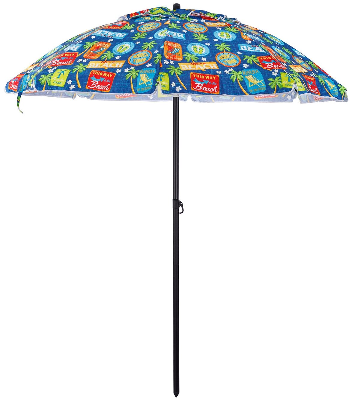 Пляжный зонт, 2 м, с клапаном, с наклоном, Премиум (синий/принт "пляж") в чехле - фотография № 1