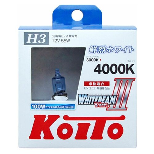 фото Лампа галогенная koito whitebeam h3 12v 55w (100w) 4000k, 2 шт. (блистер)