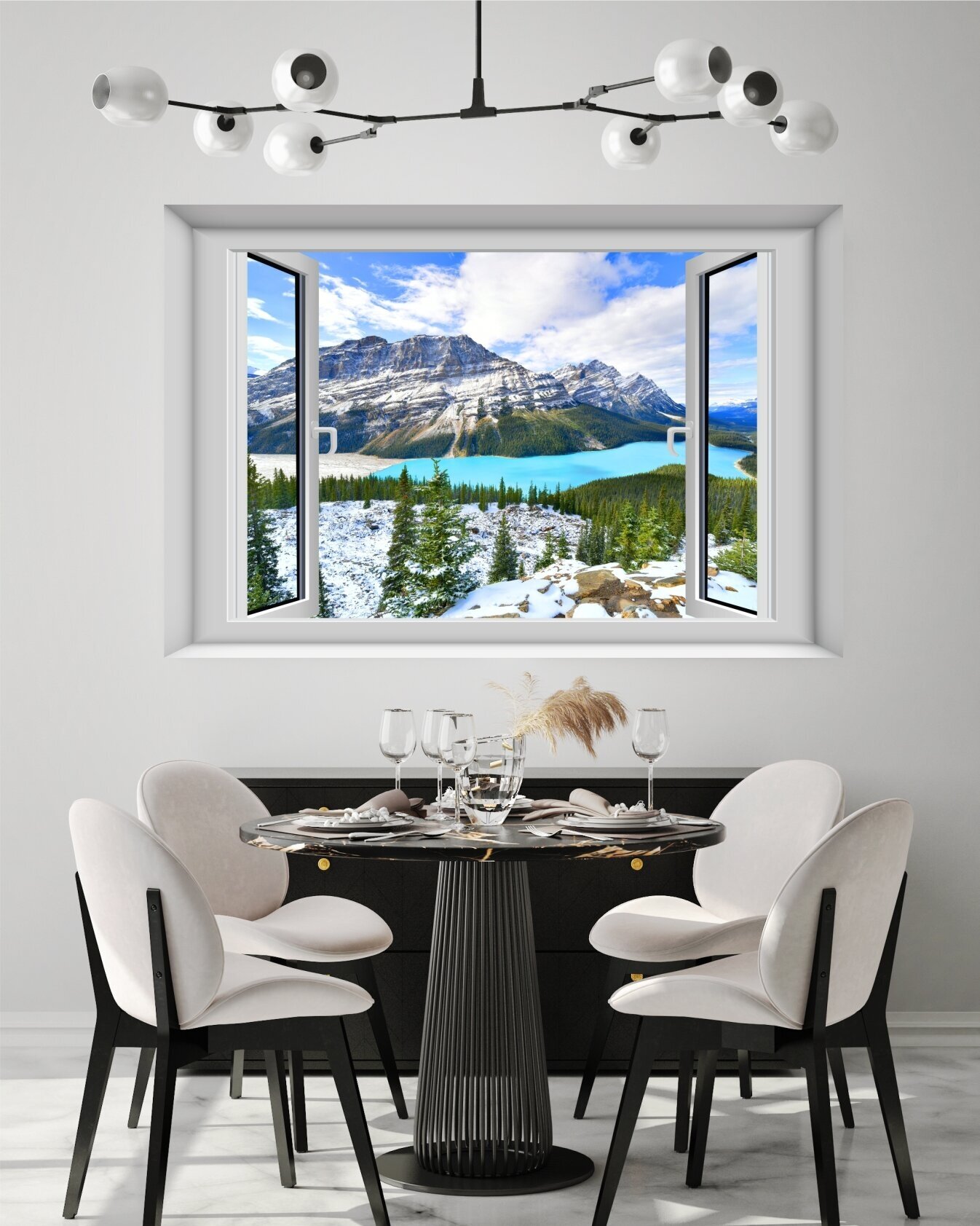 фото Фотообои, постер "Вид из окна "Горы" 100х150 см. /Фотообои пейзаж /Флизелиновые фотообои/ Фотообои окно /Фотообои в гостиную, кухню, коридор