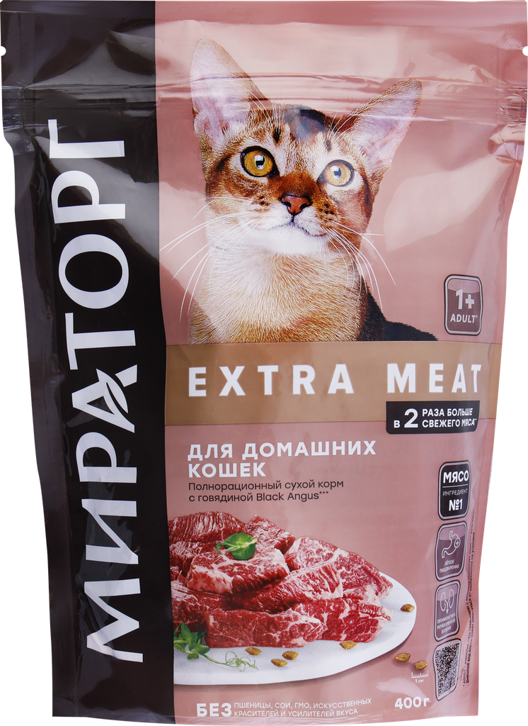 Корм сухой для взрослых кошек мираторг Black Angus с говядиной, старше 1 года, 400г