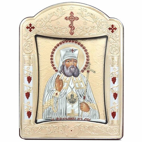 Икона Луки Крымского в серебряном киоте. икона луки крымского 29x33 см резная икона из дерева