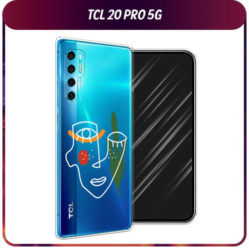 Силиконовый чехол на TCL 20 Pro 5G / ТСЛ 20 Про 5G Минималистичный принт белый, прозрачный силиконовый чехол на tcl 20 pro 5g тсл 20 про 5g молния