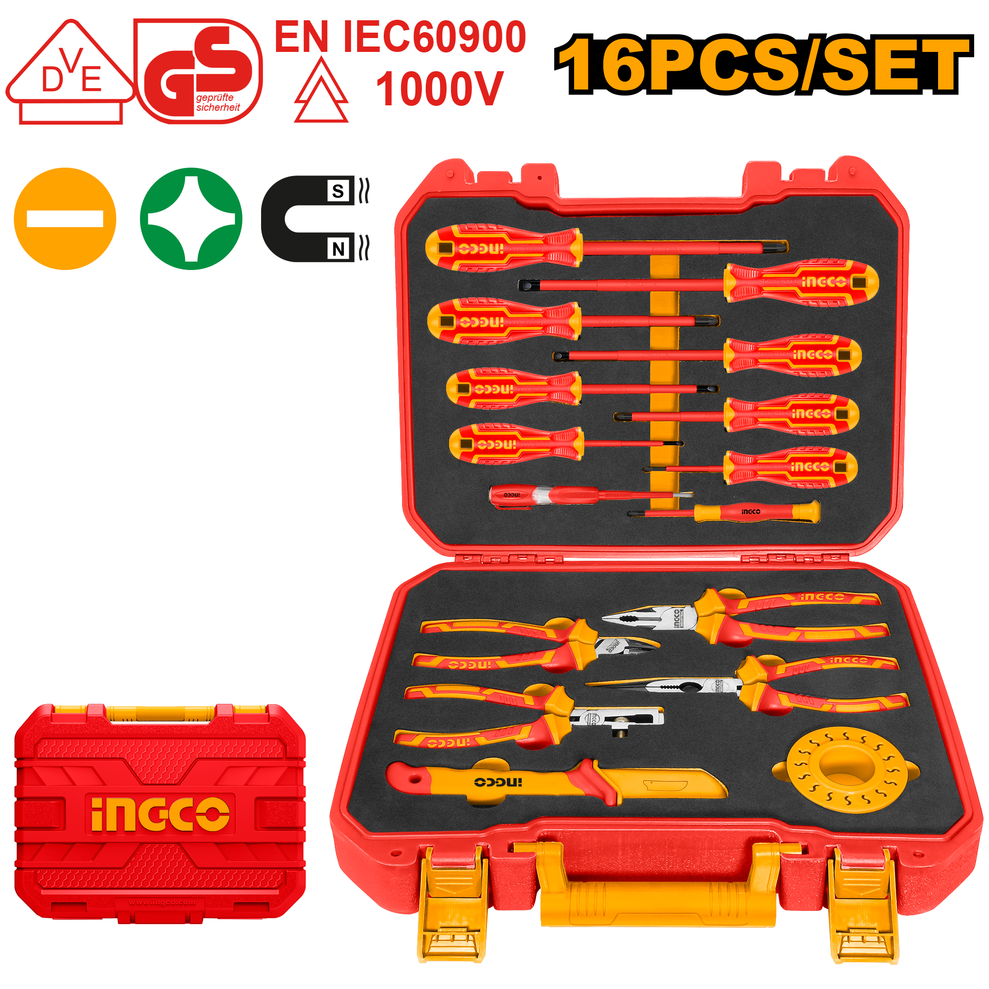 Набор диэлектрического инструмента INGCO HKITH1601 INDUSTRIAL 16 шт.