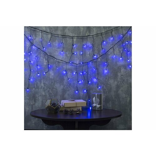 фото Гирлянда luazon lighting "бахрома", 3*0,5 м, led-80-220v, 8 режимов, нить темная, свечение синее (3556855)