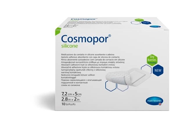 Cosmopor silicone повязка на рану впитывающая пластырного типа 7,2 х 5 см, 10 шт