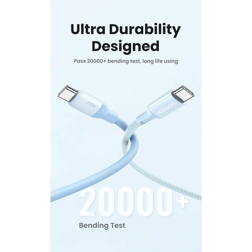 Кабель UGREEN US563 (15279) USB-C to USB-C Silicone Fast Charging Cable. Длина: 1м. Цвет: голубой