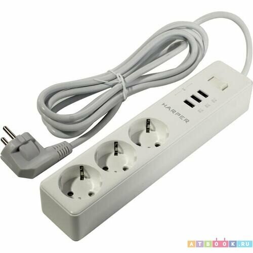 Сетевой фильтр Harper UCH-325 White, Schuko CEE 7/7P, 3 розетки, 16А, 3 USB, Китай, 3600Вт