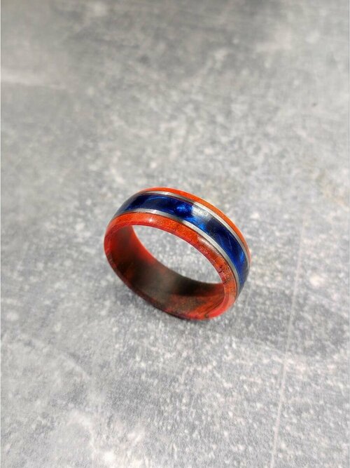 Кольцо RetroGlow, металл, полимерная глина, размер 21, ширина 5 мм, оранжевый, синий