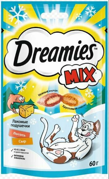 Лакомство для кошек DREAMIES Mix c лососем и сыром, 60 г
