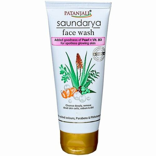 SAUNDARYA FACE WASH with Orange Peel, Neem, Tulsi & Aloe Vera, Patanjali (саундарья средство для умывания с апельсиновой кожурой, нимом, тулси и алоэ вера, Патанджали), 60 г.