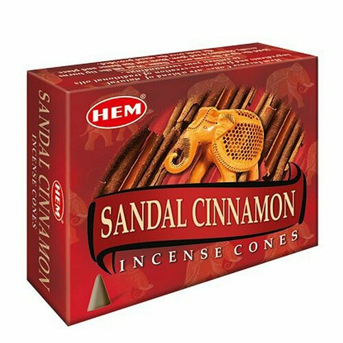 Hem Incense CONES SANDAL CINNAMON (Благовония конусы сандал с корицей, Хем), уп. 10 конусов. благовония конусы hem сандал корица sandal cinnamon 10 конусов