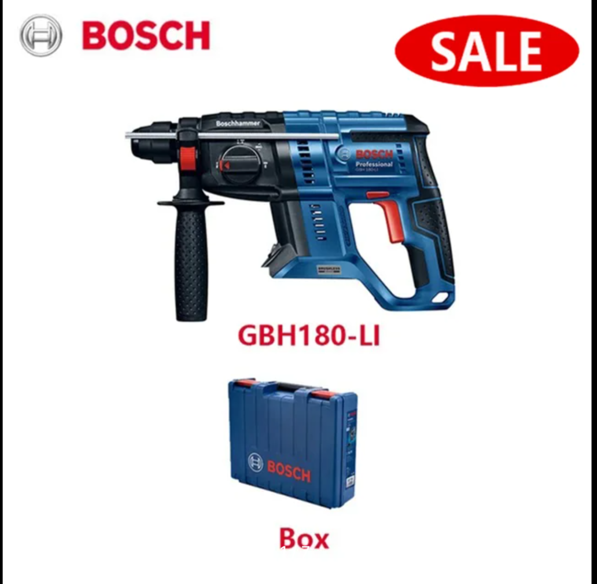 Комплект 2в1. Bosch Аккумуляторный бесщеточный перфоратор Bosch GBH 180-LI + Кейс (без зарядного устройства и батареи)