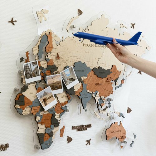 Карта мира из дерева настенная 160x100 см