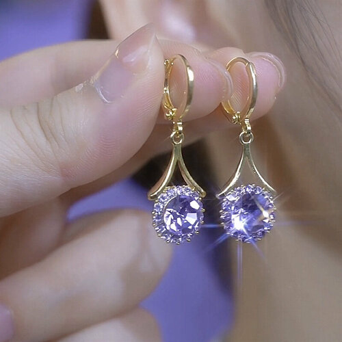 Серьги с подвесками хрусталь размер 30 мм фиолетовыйзолотой 570₽