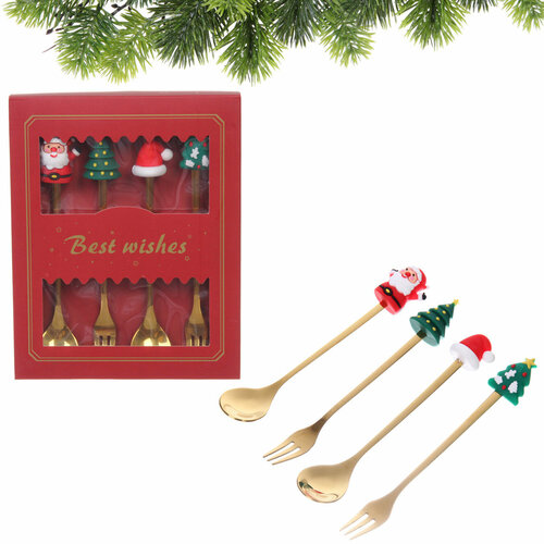 Новогодний подарочный набор ложек и вилок Новогодняя сказка 4 предмета 731₽