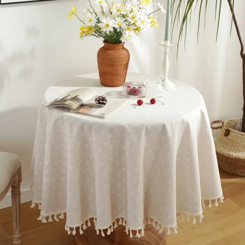 Круглая скатерть из полиэстера и хлопка, Tassel tablecloth B, Diameter 100cm