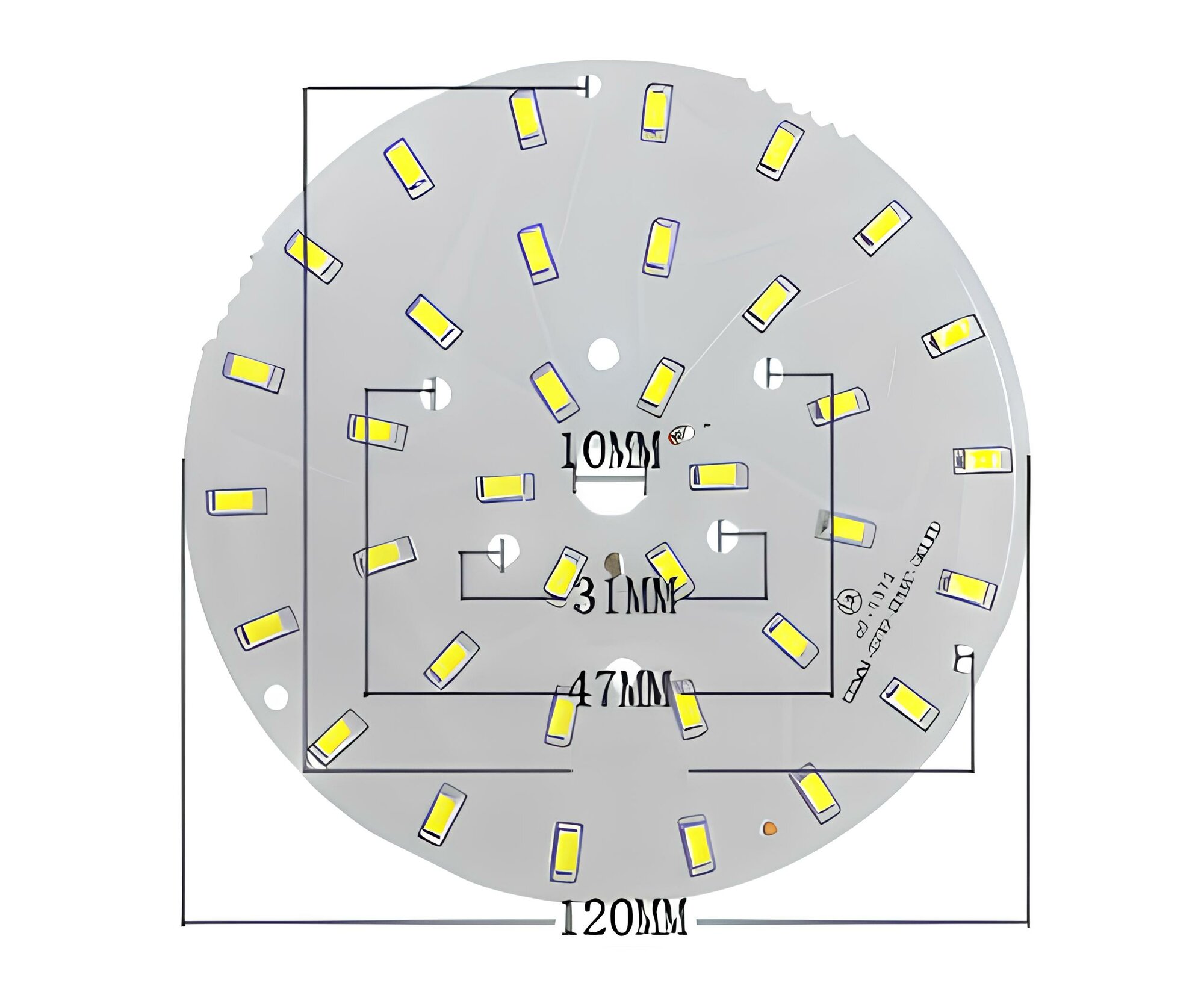 Светодиодный модуль\плата алюминиевая D120мм 18W DC72V 36led smd 5730 белый холодный свет 6000K