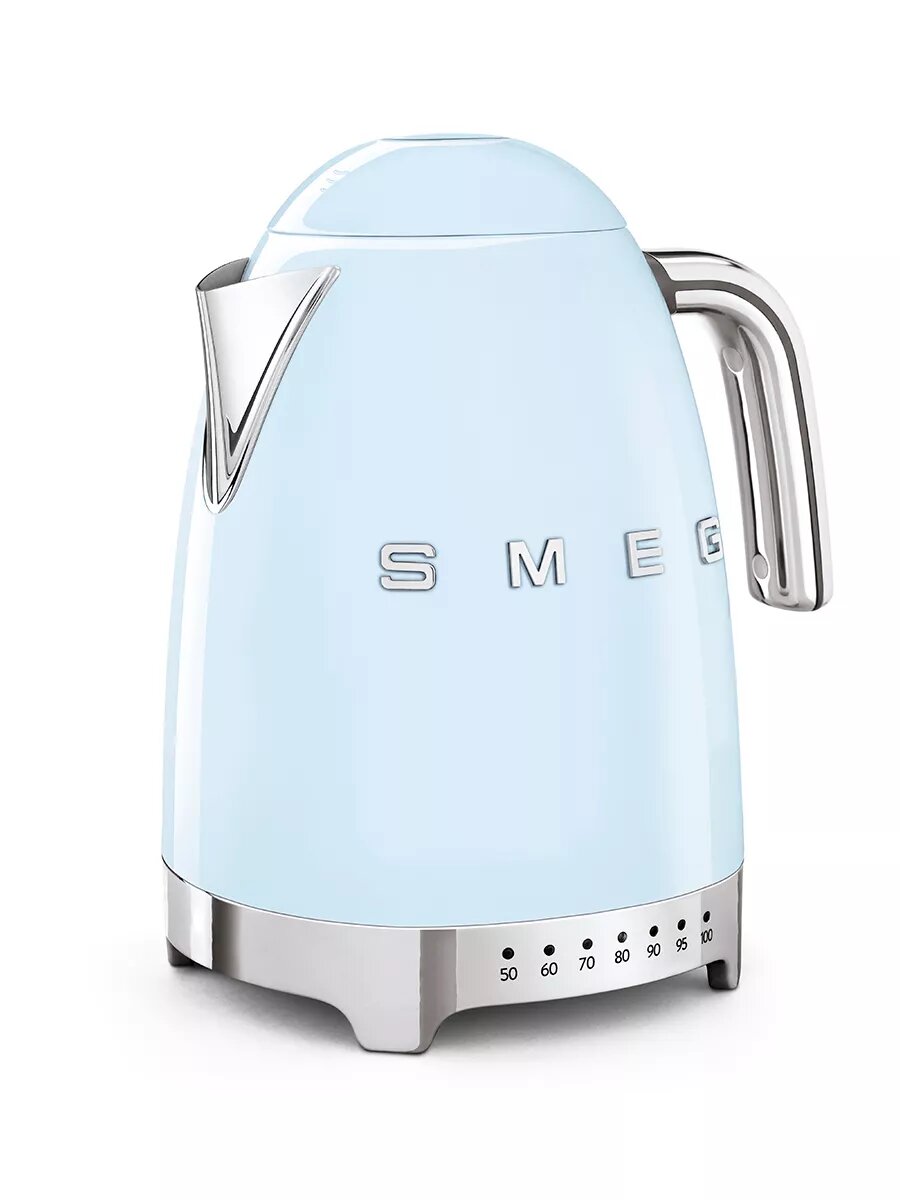 Чайник Smeg KLF04PBEU, нержавеющая сталь, 2400Вт, 7 температурных режимов, голубой — фото 1