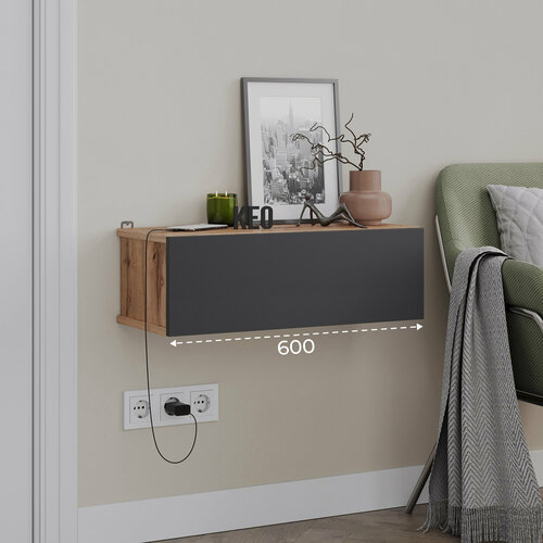 Шкаф пенал подвесной навесной настенный для прихожей спальни гостиной детской Кео ПЛК-200 антрацит вотан 200х269х600 мм 2487₽