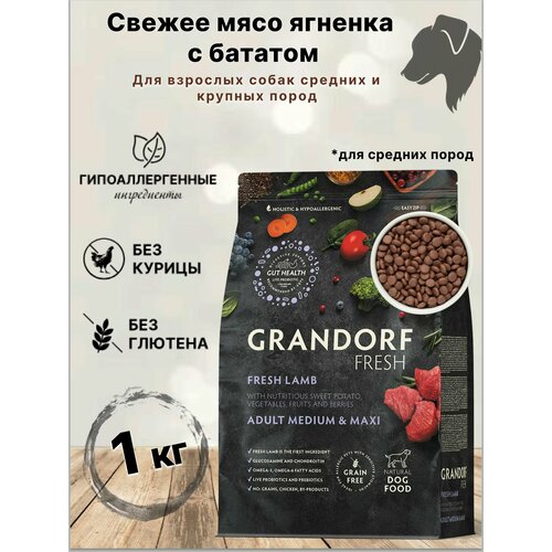 Сухой корм для собак GRANDORF Fresh Dog Adult MED&MAXI Lamb&Sweet Potato (Свежее мясо ягненка с бататом для собак средних и крупных пород) 1 кг