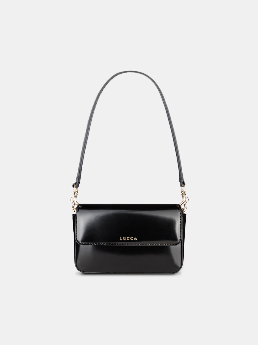 Сумка багет LUCCA, фактура лаковая, гладкая, black