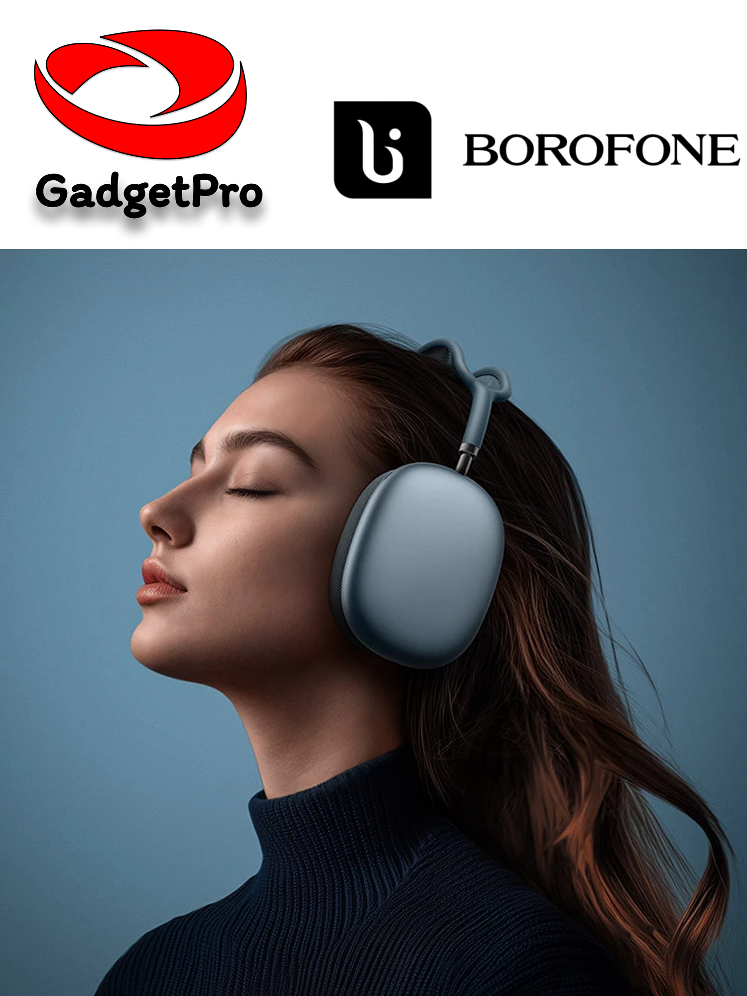 Беспроводные наушники Borofone BO35 с Bluetooth 5.4, AUX, до 45 часов работы, 400 мАч, складные, Blue