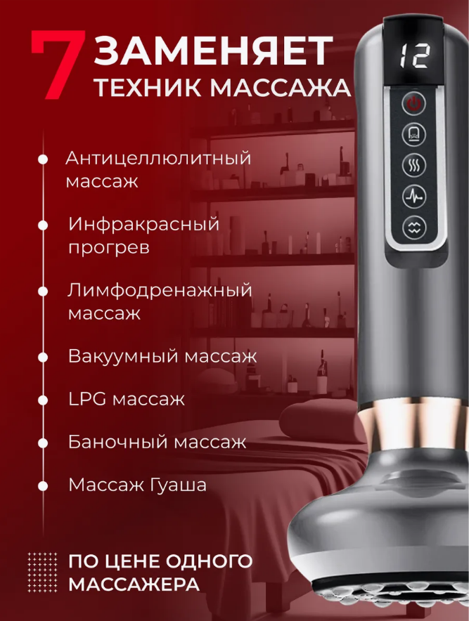 Вакуумный массажер, лимфодренажный, для бедер, живота, рук, тела, беспроводной — фото 1