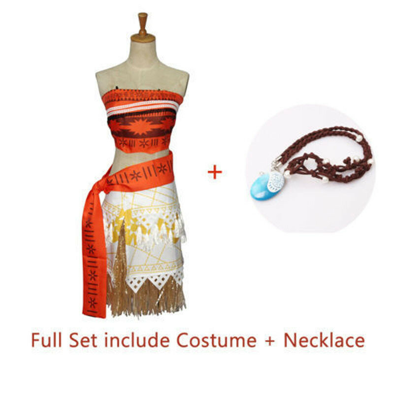 Whimsical girls kids moana princess costume fancy dress set with gorgeous necklace for imaginative play