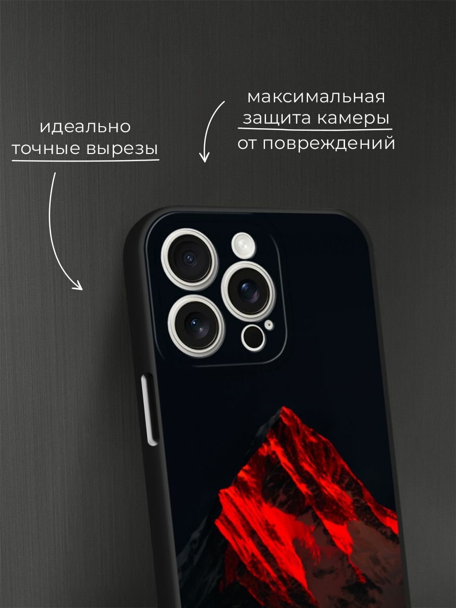 Черный матовый чехол на Apple iPhone 15 Pro Max / Айфон 15 Про Макс с принтом Красная гора — фото 1