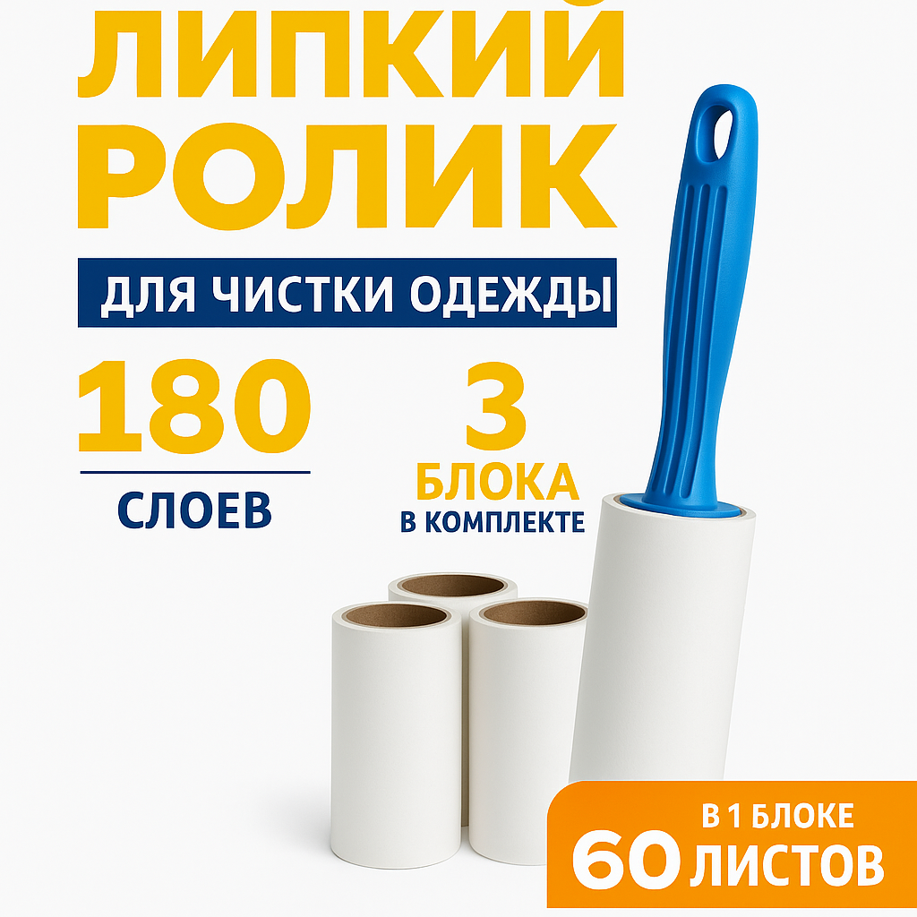 Ролик липкий для чистки одежды, щетка для одежды, многоразовый , от катышек.