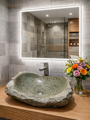 Изображение товара Раковина из натурального камня змеевик накладная на столешницу 75х56х20 см для ванной — авторская работа