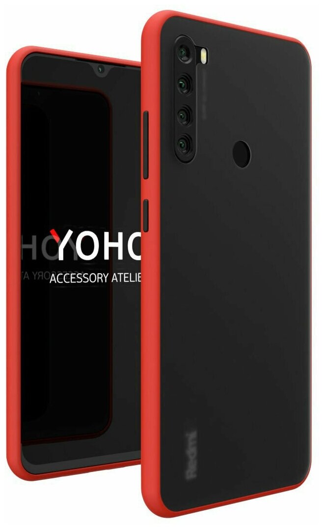 YOHO Чехол защитный - противоударный, матовый, для телефона Xiaomi Mi Note 10. Красный - черный YCHPMXMN10RB