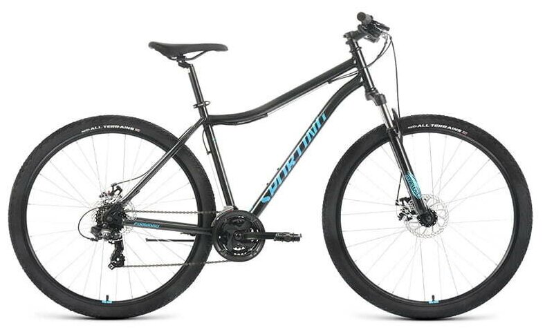 Велосипед взрослый горный Forward Sporting 29 2.2 D 2022 года рама 17" черно-бирюзовый