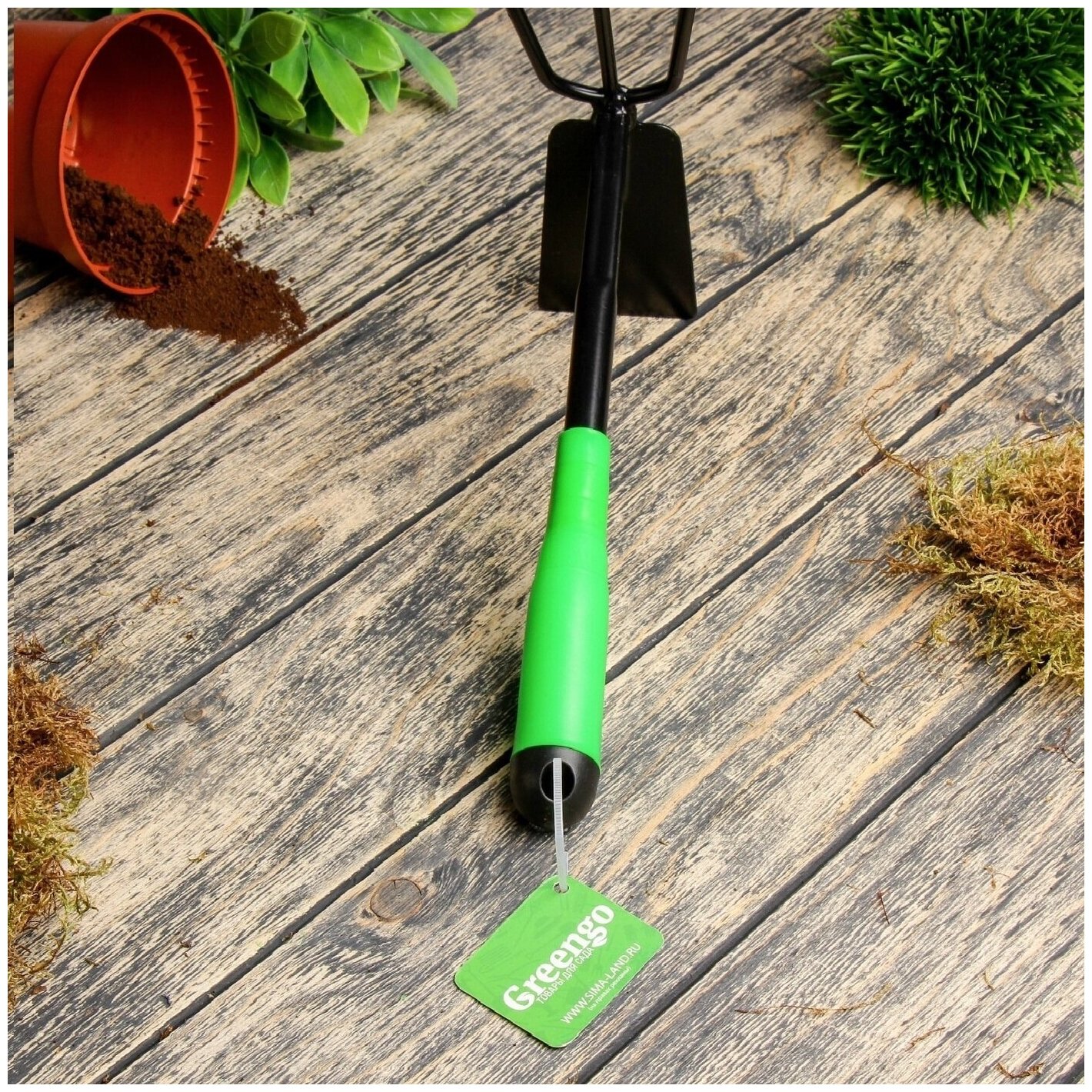 Greengo Мотыжка комбинированная, длина 29 см, 3 зубца, пластиковая ручка, зелёная - фотография № 4