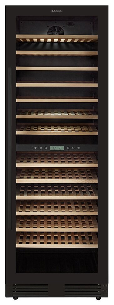 Винный шкаф Cellar Private CP165-2TB, двухтемпературный, встраиваемый, черный цвет.