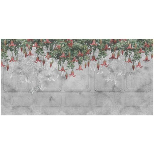 Фотообои Уютная стена Тропические цветы на фоне стены 540х270 см Виниловые Бесшовные (единым полотном)