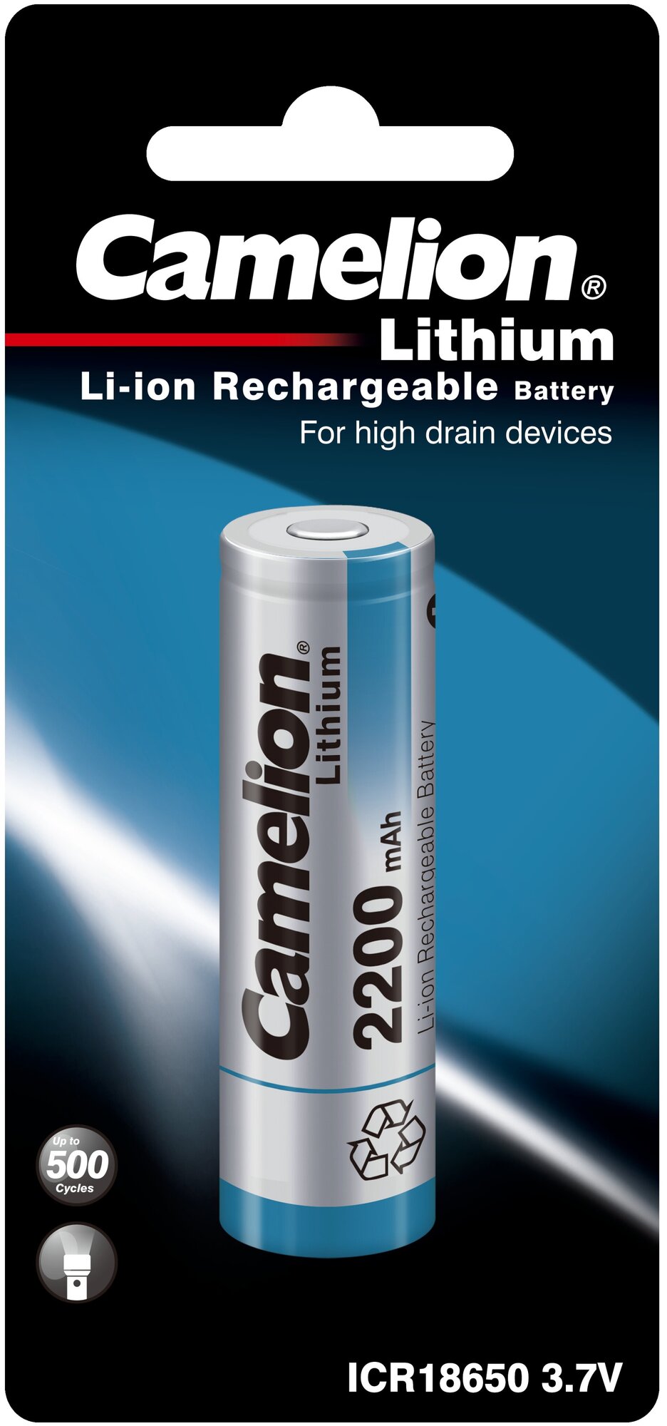 Батарейка аккумуляторная литий-ионный Camelion ICR18650F-22BP1 2200 mah, 3.7 V, Li-Ion