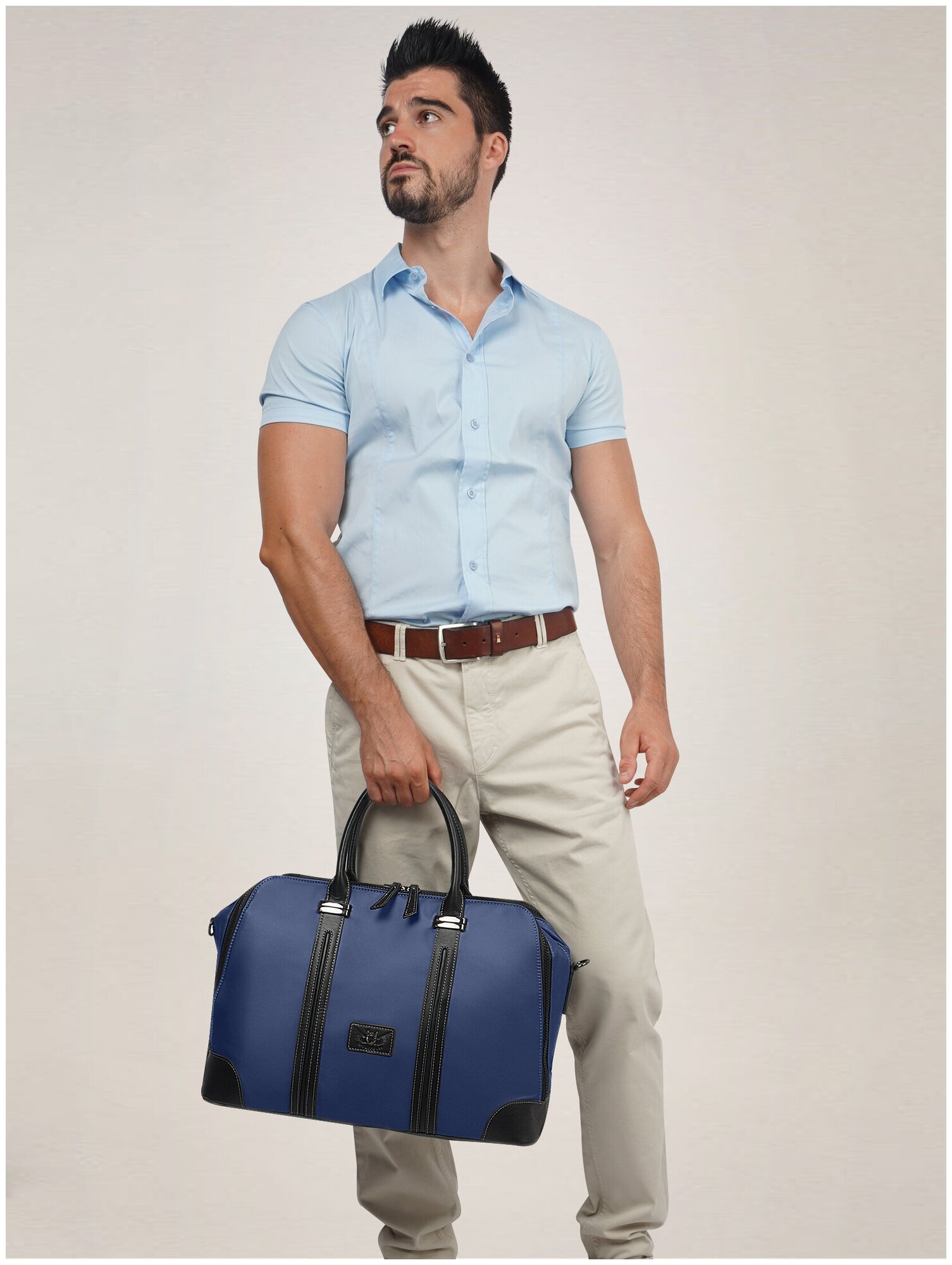 Надёжная мужская сумка со съемным ремнём, натуральная кожа 20%, высокопрочная ткань 80%, 2018958B - фотография № 5