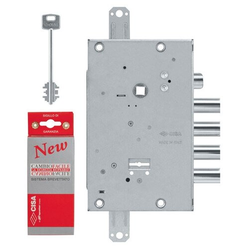 Замок врезной Cisa (Чиза) сувальдный с защёлкой NEW CAMBIO FACILE 57.665.48 (тех. упаковка), ключ 64 мм без планки