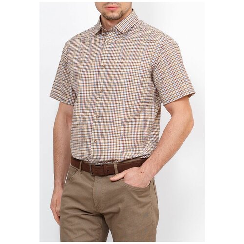 фото Рубашка мужская короткий рукав greg gb525/109/74/z/b/1, полуприталенный силуэт / regular fit, цвет бежевый, рост 174-184, размер ворота 39