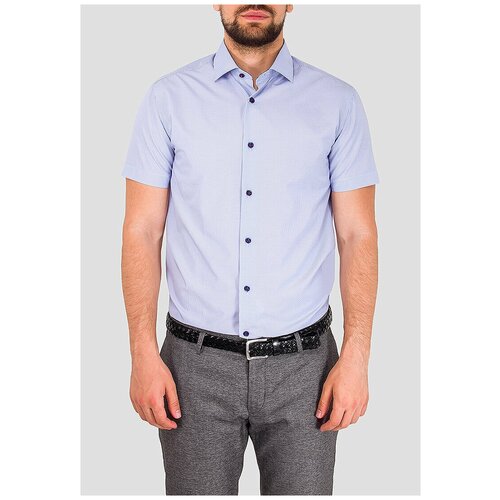 Рубашка мужская короткий рукав GREG 214/109/1125/ZV/1p, Приталенный силуэт / Slim fit, цвет Синий, рост 174-184, размер ворота 38