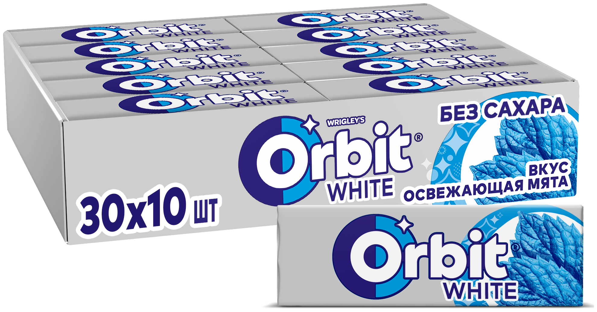 Жевательная резинка Orbit White Освежающая мята без сахара, 13.6 г, 30 шт. в уп.