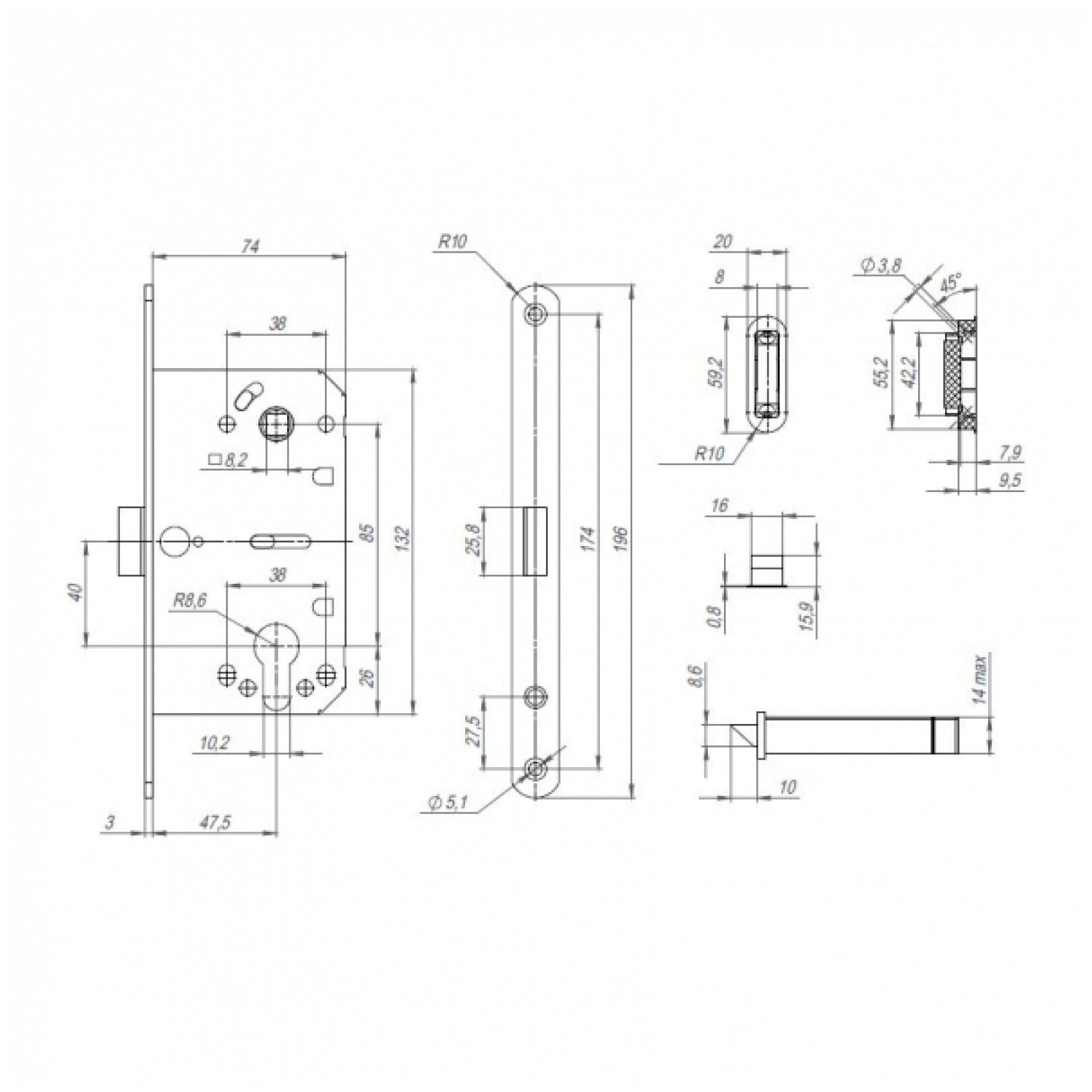 Корпус замка PL85-50 SN (Мат.никель) - фотография № 2