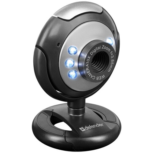 Веб-камера Defender C-110 63110, CMOS 0.3 Мп, 640x480 пикс , обзор 54°, 3.5 мм мини-джек/USB 2.0, микрофон, черный/серый