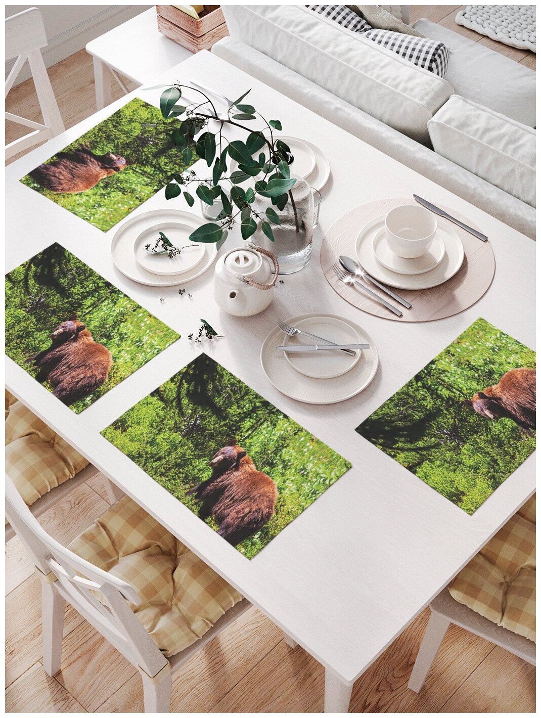 Комплект салфеток JoyArty "Медведь в лесу" для сервировки стола (32х46 см, 4 шт.)