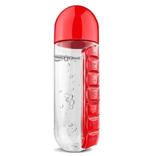 Бутылка для воды с органайзером для таблеток и витаминов на неделю, красная