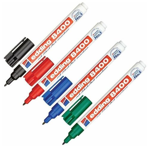 Набор маркеров для CD Edding E-8400/4S 4 цвета перманентные (толщина линии письма 0.75 мм)
