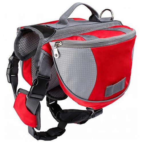 Шлейка для собак светоотражающая с рюкзаком и карманами на спину (сумка-седло), размер S красная