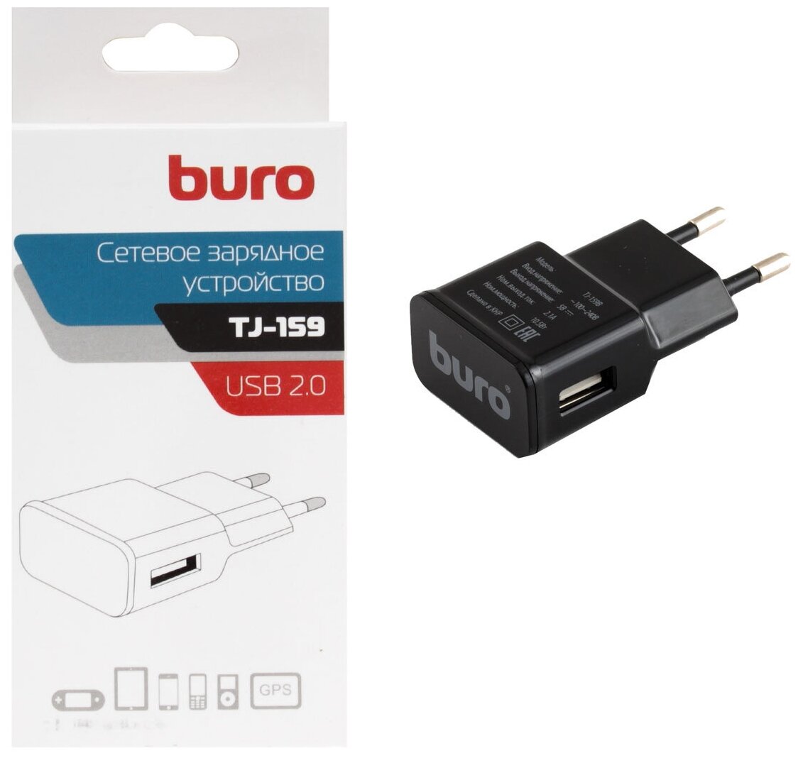 Сетевое зар./устр. Buro TJ-159b 10.5W 2.1A USB-A универсальное черный